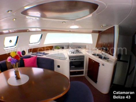 lounge and kitchen Fountaine Pajot Catamaran Ibiza