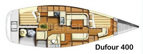 Layout map Dufour 400 sailing boat for rent in Ibiza