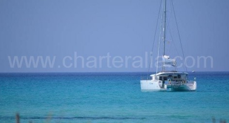 charter catamaran at anchor in Mallorca