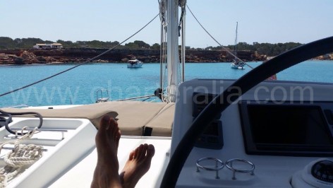 View from the fly bridge of the catamaran