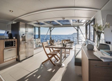 Retractable back window on Bali 43 catamaran for chartering in Ibiza