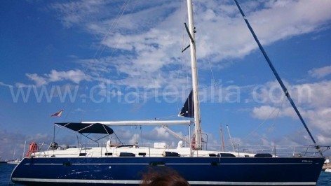 Side view of boat for hire in the Balearic Islands Beneteau 50