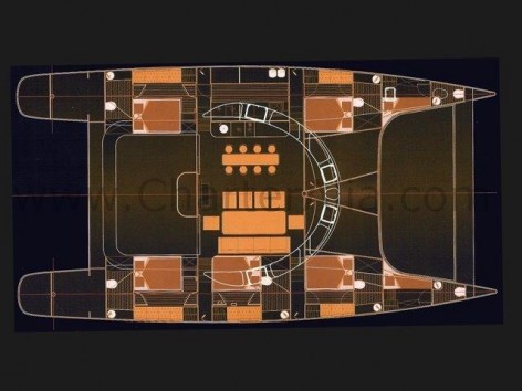 Floor plan of Cat 210 catamaran for hire in Ibiza