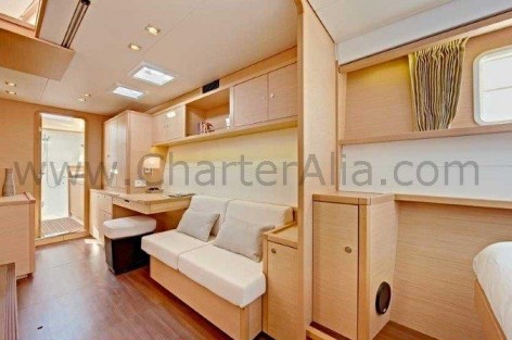 Luxurious cabin of Lagoon SporTop 450 chartering yacht in Ibiza