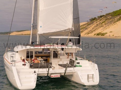 Stern platform of Lagoon catamaran for hire in Ibiza