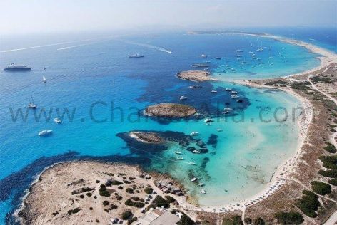 Aerial view of Illetas beach in Formentera