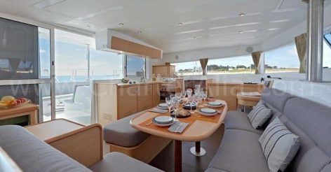 Central platform of 390 Lagoon boat available for rent in Ibiza