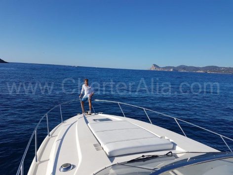 Bow of Sunseeker yacht rental in Ibiza