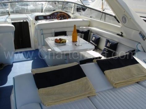 Cockpit of motor rental yacht Camargue 46 in Formentera Island