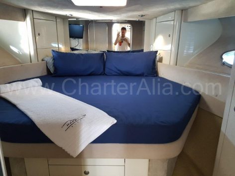 Masters bedroom Sunseeker yacht charter Ibiza