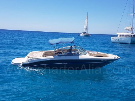 Hard top bimini of Sea Ray 230 skippered speed boat hire in Ibiza