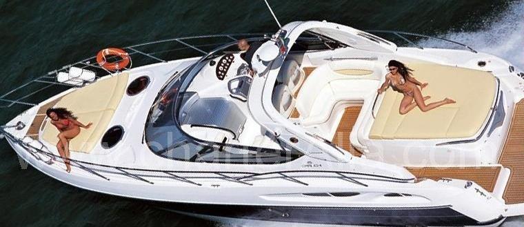 Sunbathing on board 39 Cranchi Endurance speed boat for renting in Ibiza with captain