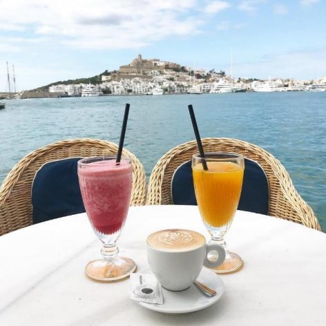 Breakfast at Marina Botafoch one of the ports of Ibiza