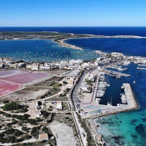 Drone picture of the ports of Formentera the neighbor to the ports of Ibiza city