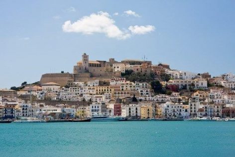 Image of the town listed on UNESCO world heritage list from one of the ports of Ibiza