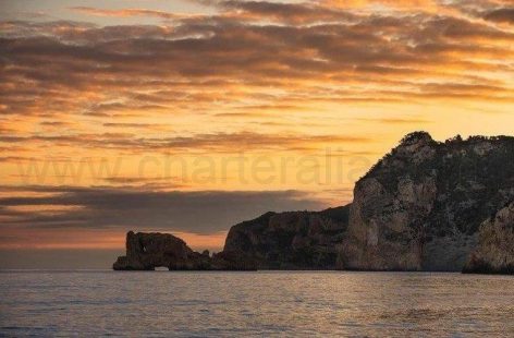 Sunset at the Ses Margalides islands in Ibiza