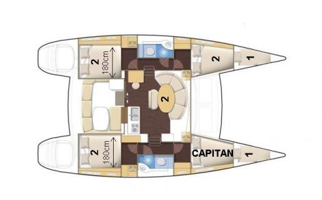 plans du catamaran Lagoon 380 six cabines mesures et places