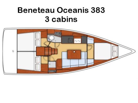 Layout map zeilboot Beneteau Oceanis 383 op Ibiza
