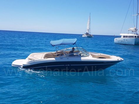 Toldo del Sea Ray 230 alquiler de barco a motor en Ibiza con patron