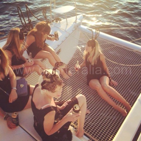 ibiza hen do girls on the net of the boat