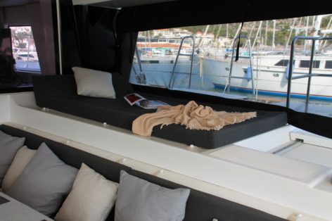 Interior lounger to read and rest Lagoon 620 for rent Ibiza and Formentera