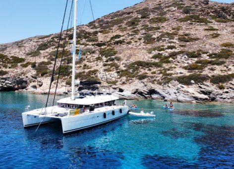 Lagoon 620 anchored in the paradisiacal waters of Ibiza