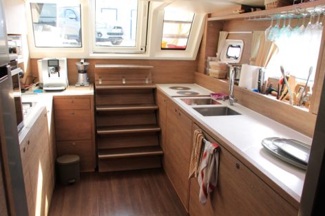 Large equipped kitchen and bright luxury catamaran in Ibiza and Formentera