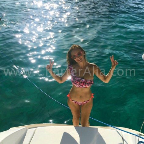 One of our clients prepared to take a dip from the catamaran Lagoon 380