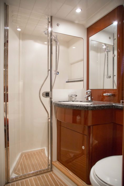 Princess V58 luxury yacht bathroom for overnight charter