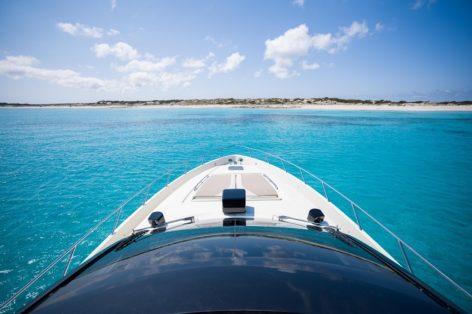 Sunbed at bow deck yacht rental Ibiza Riva 68 Ego