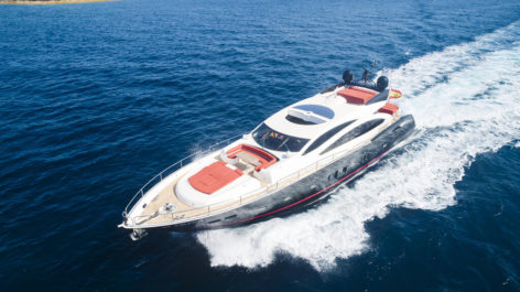 Drone Shot of Sunseeker Predator 92 yacht Rental Ibiza and Formentera
