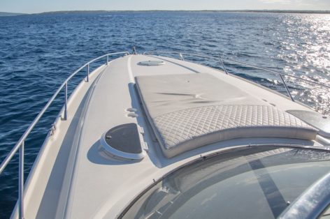 Bow area with mattress for luxury yacht rental in Ibiza and Formentera