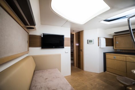 Interior lounge Baia One 44 motor boat rental Ibiza and Formentera