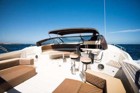 Large outdoor area Baia One 44 luxury yacht Ibiza and Formentera