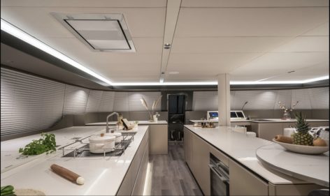 Complete and professional kitchen of the SunReef 70 catamaran in the waters of Ibiza