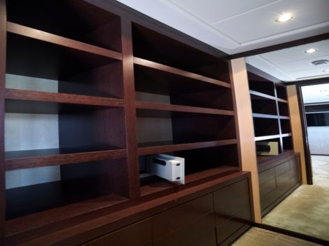 Detail of the large dressing room in the owner suite of the Mangusta 92 yacht
