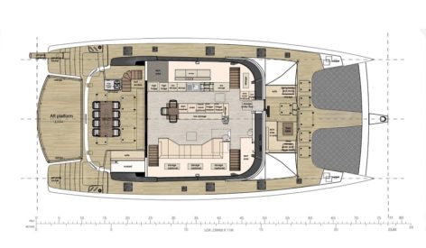 Plan of the upper deck of the SunReef 70 catamaran
