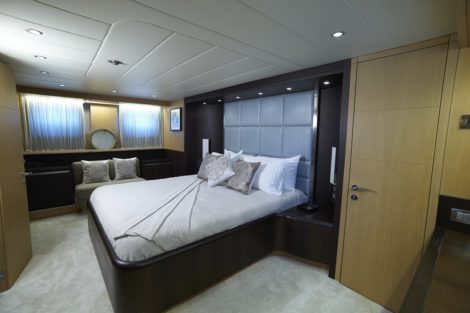Master bedroom on Maiora 99 Motor Yacht with ensuite bathroom