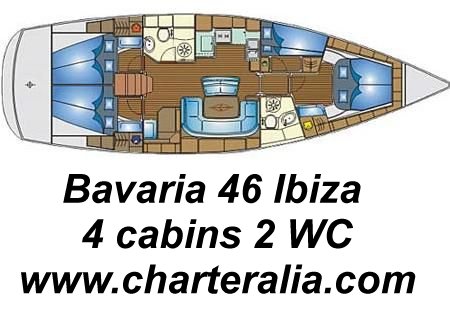 Парусная яхта Bavaria 46 на прокат на Ибице внутренняя планировка