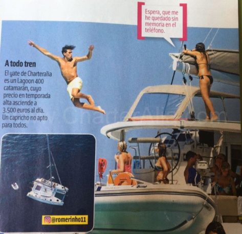 Los famosos españoles aparecen en la revista en el catamaran Lagoon 400 en Formentera