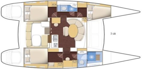 Plano detalle de la ditribución interior del catamarán Lagoon 380 2015